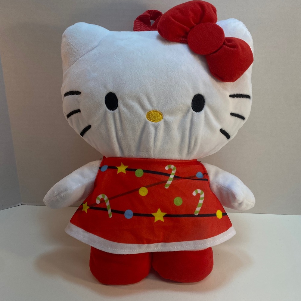 Hello Kitty Plush Backpack Christmas Holiday Red Bow Sanrio Bag Purse